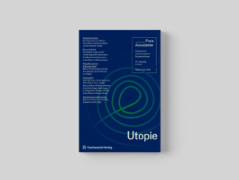 Buchcover der Zeitschrift „Freie Assoziation“ (Ausgabe „Utopie“, Psychosozial-Verlag) mit einem abstrakten, spiralförmigen grünen Muster auf blauem Hintergrund.