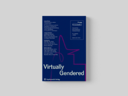Buchcover der Zeitschrift „Freie Assoziation“ (Ausgabe „Virtually Gendered“, Psychosozial-Verlag) mit einem abstrakten magenta- und lilafarbenen Linienmuster auf blauem Hintergrund.